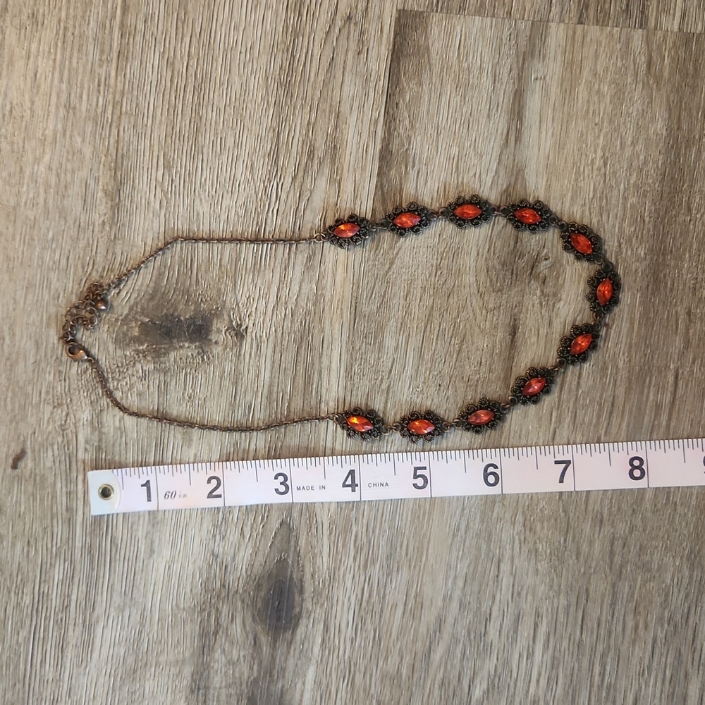 Vintage Bronze and Orange Stone Necklace and Earrings - Picture 4 of 5